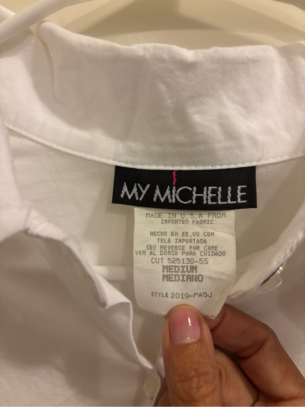 Made in USA 100% cotton My Michelle Women’s white Button-Up Shirt Sz M